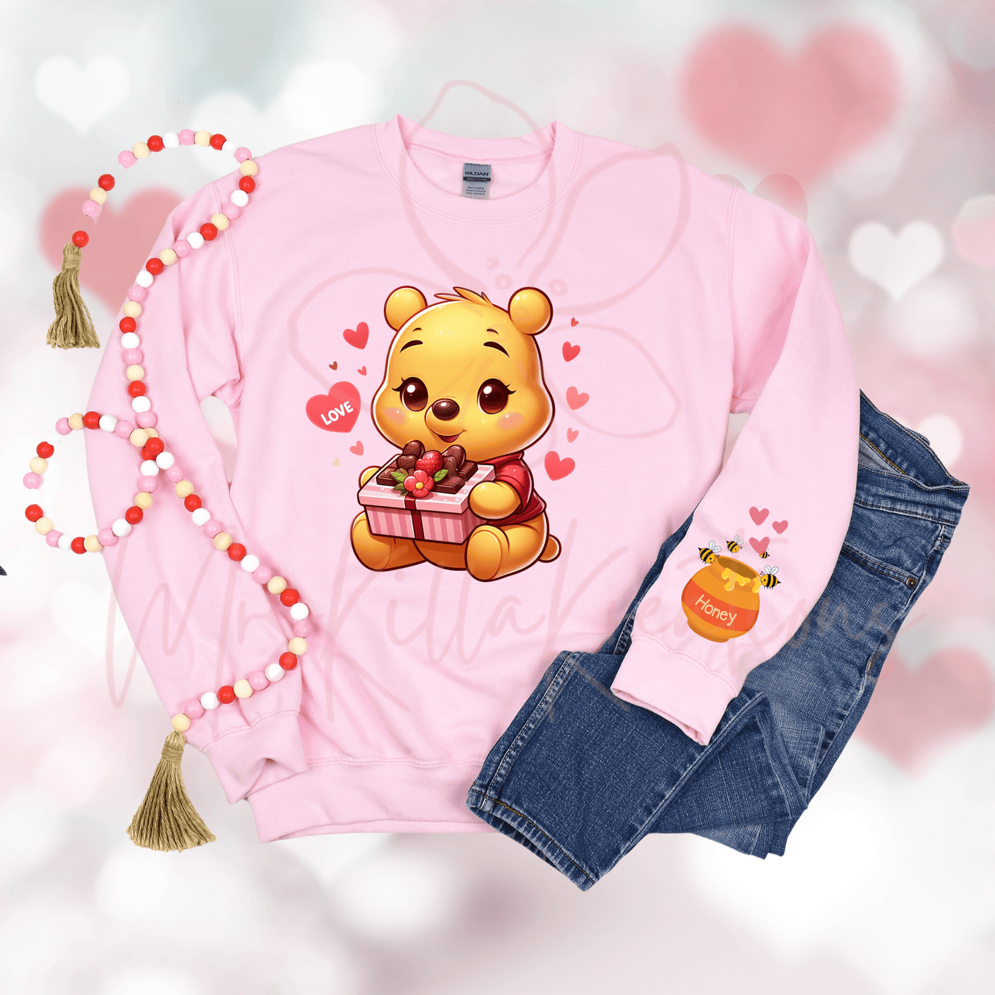 Honey Love Bear crewneck Sweater - Mrskillakreations 