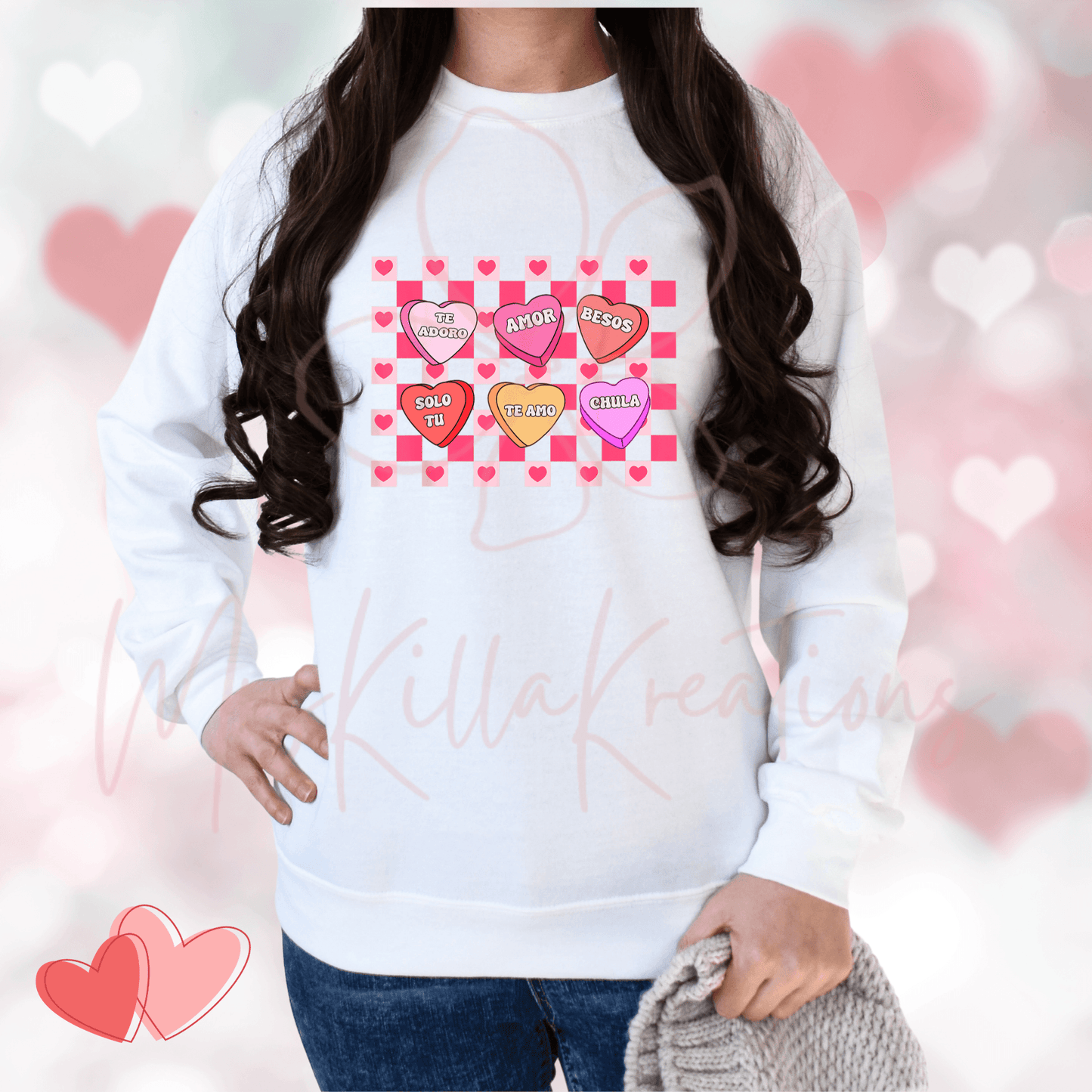 Valentine Conversation Hearts Sweater in Spanish - Mrskillakreations 