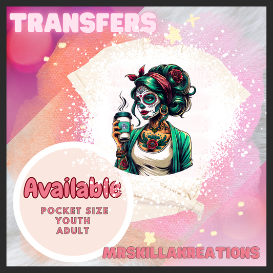 Dia de los muertos Sugar skull Woman with starbies DTF Transfer