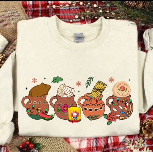 Mexican christmas cafecito crewneck sweater